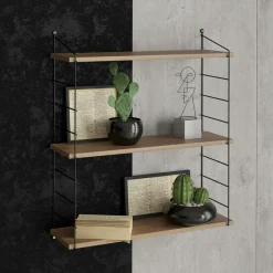 Étagère murale décor bois noyer et métal noir 3 plateaux JENA