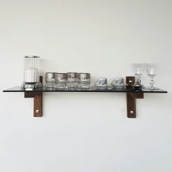 Étagère murale en verre fumé - supports bois foncé LHASA