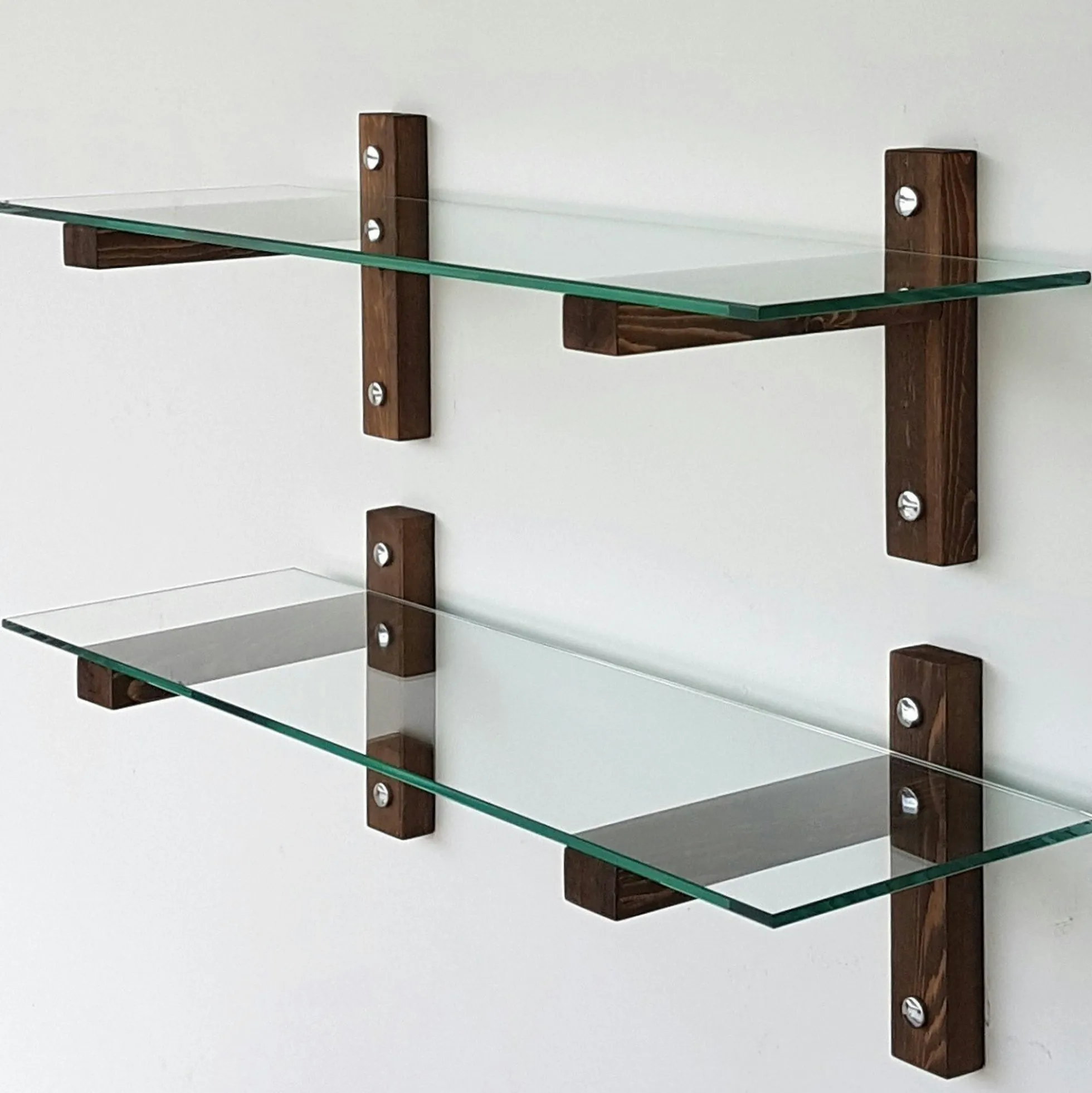 Étagère murale en verre - supports bois foncé (lot de 2) LHASA