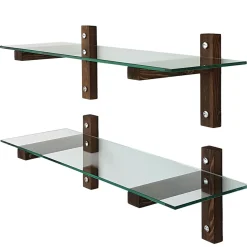 Étagère murale en verre - supports bois foncé (lot de 2) LHASA