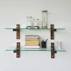 Étagère murale en verre - supports bois foncé (lot de 2) LHASA