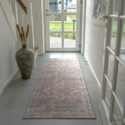 Tapis de couloir vintage tons orange et bleu FEZ
