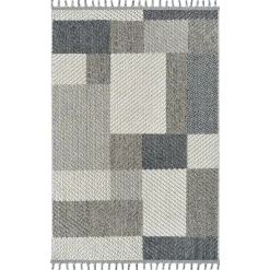 Tapis de salon gris et bleu – motifs carrés, 120x180 cm ISTANBUL