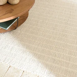 Tapis rectangulaire 160 x 230 cm coton recyclé ivoire