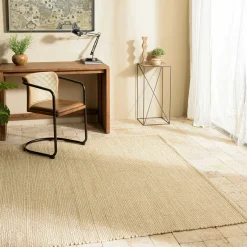 Tapis rectangulaire 160 x 230 cm jute et coton couleur sable