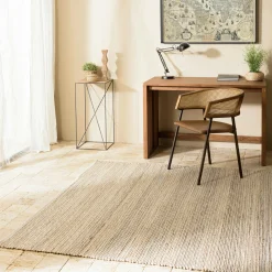 Tapis rectangulaire 200 x 290 cm jute et coton beige / noir
