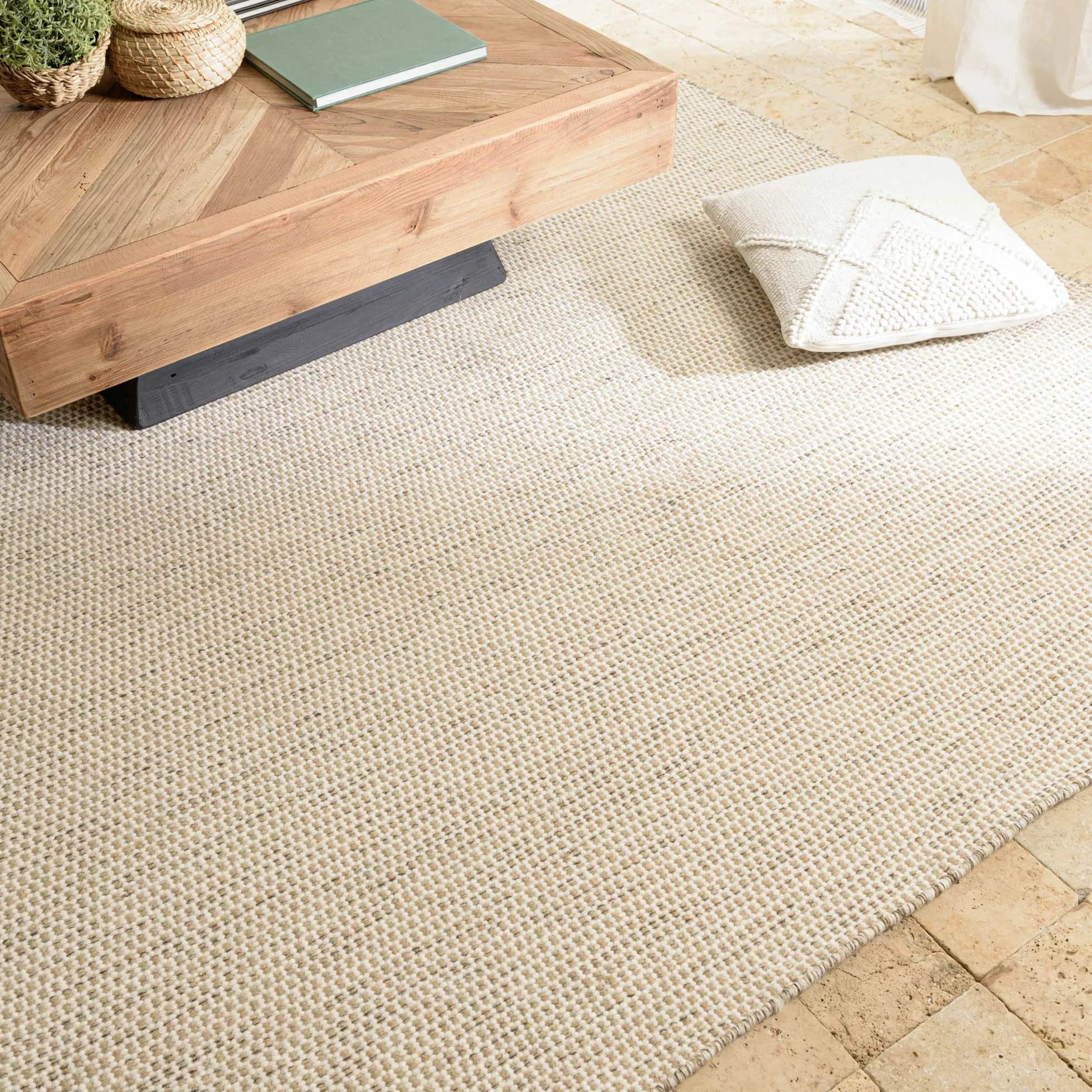 Tapis rectangulaire 160 x 230 cm laine tissée marron chiné