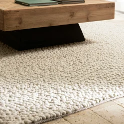 Tapis rectangulaire 160 x 230 cm laine bouclettes beige