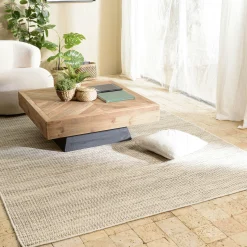 Tapis rectangulaire 160 x 230 cm laine tissée kaki chiné