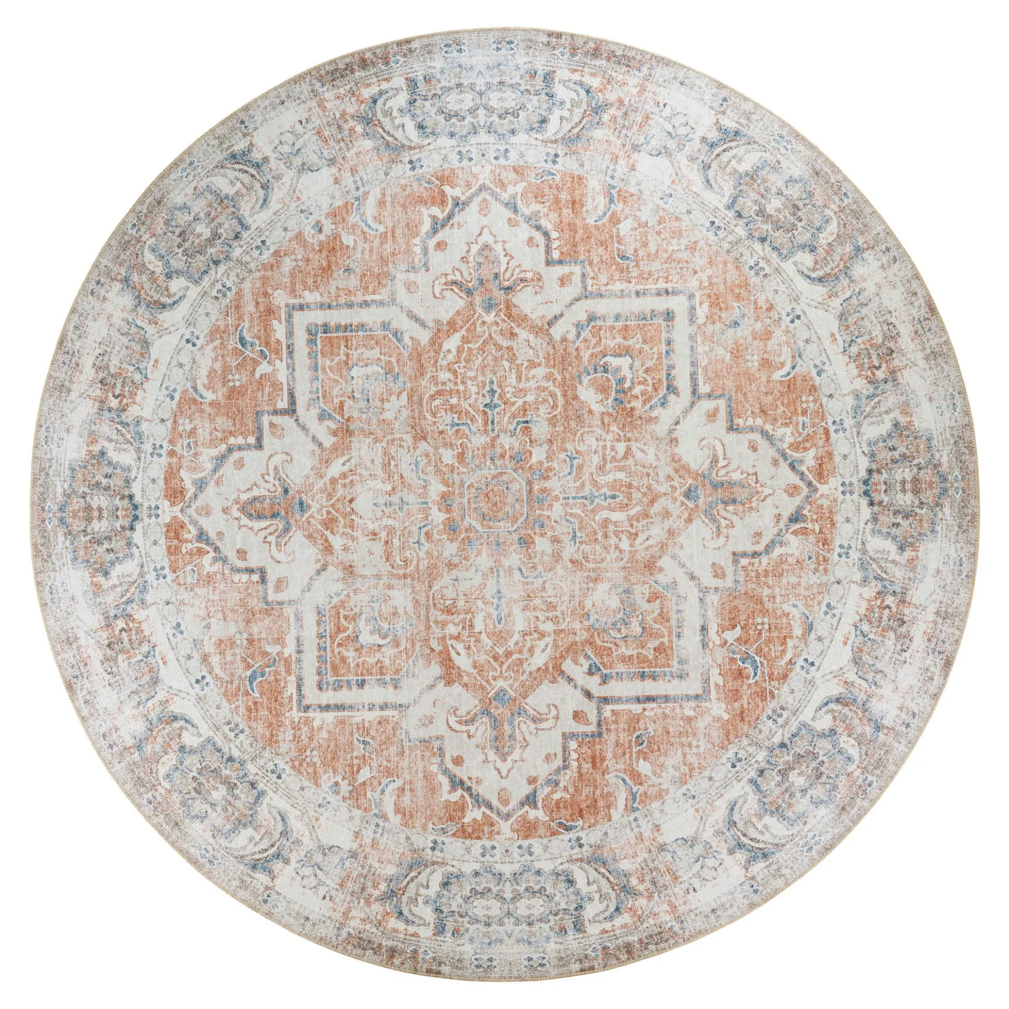 Tapis rond vintage, tons orange et bleu ø200 cm FEZ