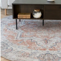 Tapis rond vintage, tons orange et bleu ø200 cm FEZ