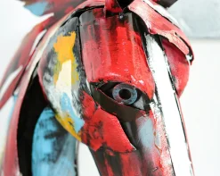 Tête de cheval en métal multicolore sur socle H75x47x21cm