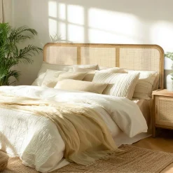 Tête de lit en bois de mindi et rotin naturel pour lits 140/160cm TIVARO