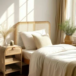 Tête de lit en bois de mindi et rotin naturel pour lits 80/90cm TIVARO