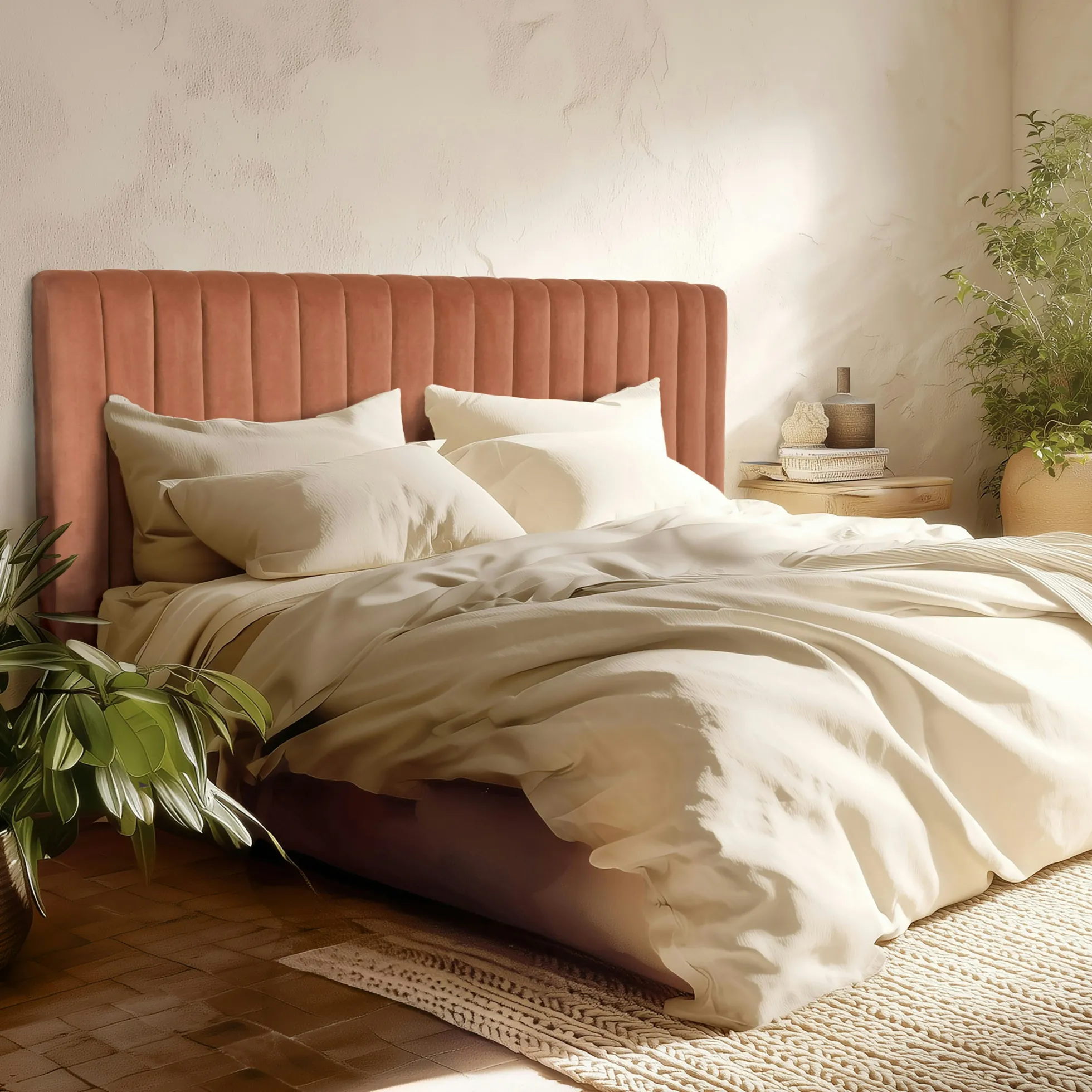 Tête de lit rembourrée pour lits 160/180cm velours orange RIVANA