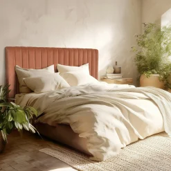 Tête de lit rembourrée pour lits 140/160cm velours orange RIVANA