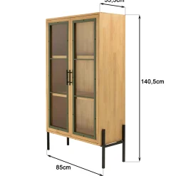 Vaisselier bois clair et contour vert BAGAN