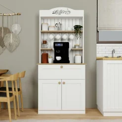Vaisselier cuisine blanc 2 portes, niche machine à café VAREN