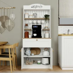 Vaisselier cuisine blanc 2 portes, niche machine à café VAREN