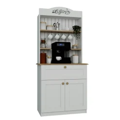 Vaisselier cuisine blanc 2 portes, niche machine à café VAREN