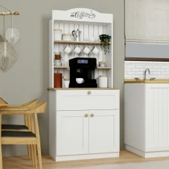 Vaisselier cuisine blanc 2 portes, niche machine à café VAREN
