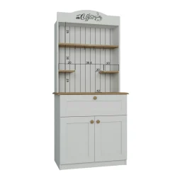 Vaisselier cuisine blanc 2 portes, niche machine à café VAREN