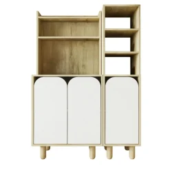 Vaisselier cuisine effet bois 3 portes blanches VAREN