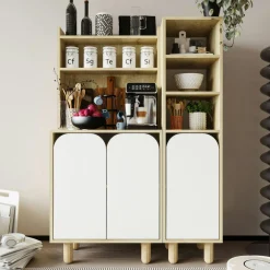 Vaisselier cuisine effet bois 3 portes blanches VAREN