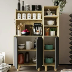 Vaisselier cuisine effet bois 3 portes anthracites VAREN