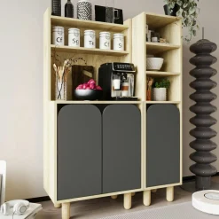 Vaisselier cuisine effet bois 3 portes anthracites VAREN