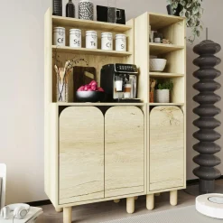 Vaisselier cuisine effet bois 3 portes courbes VAREN