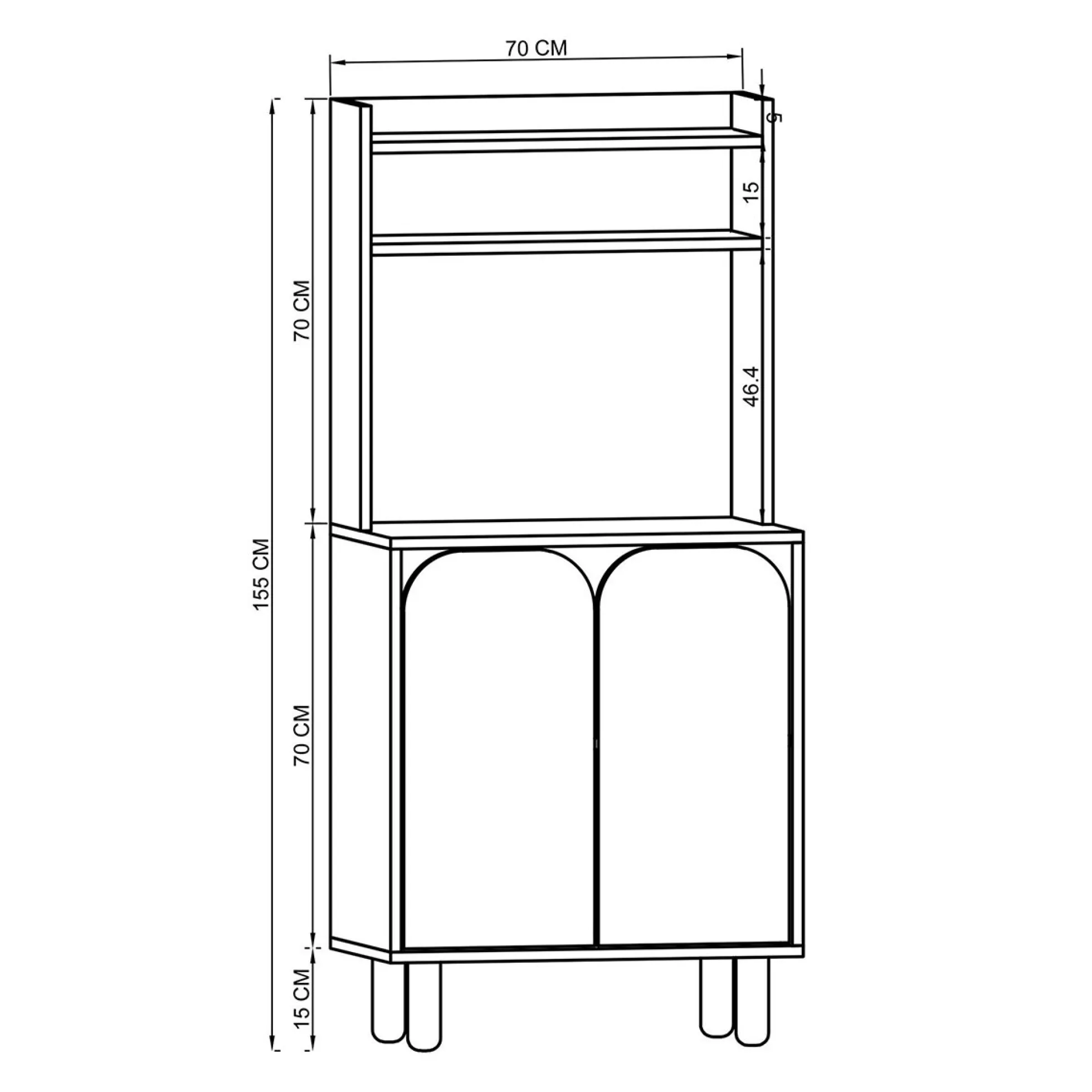 Vaisselier cuisine effet bois 2 portes courbes VAREN