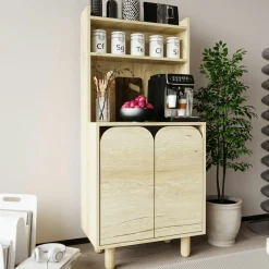 Vaisselier cuisine effet bois 2 portes courbes VAREN