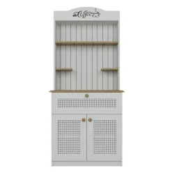 Vaisselier de cuisine blanc, cannage & niche café VAREN