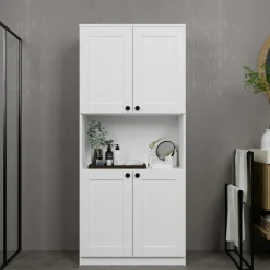 Vaisselier de cuisine blanc 4 portes 1 niche rangement VAREN