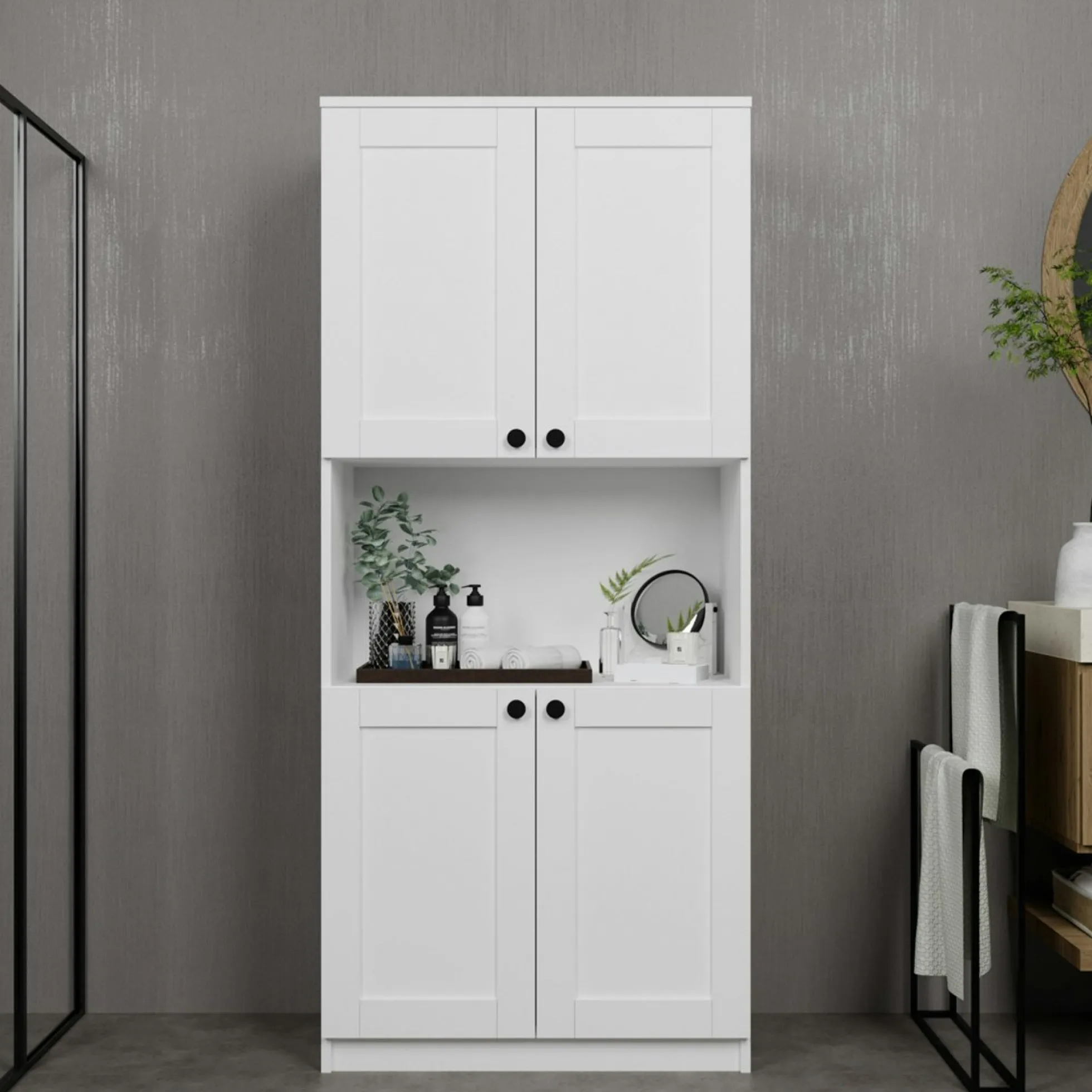 Vaisselier de cuisine blanc 4 portes 1 niche rangement VAREN