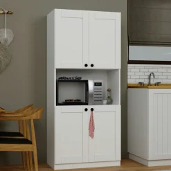 Vaisselier de cuisine blanc 4 portes 1 niche rangement VAREN