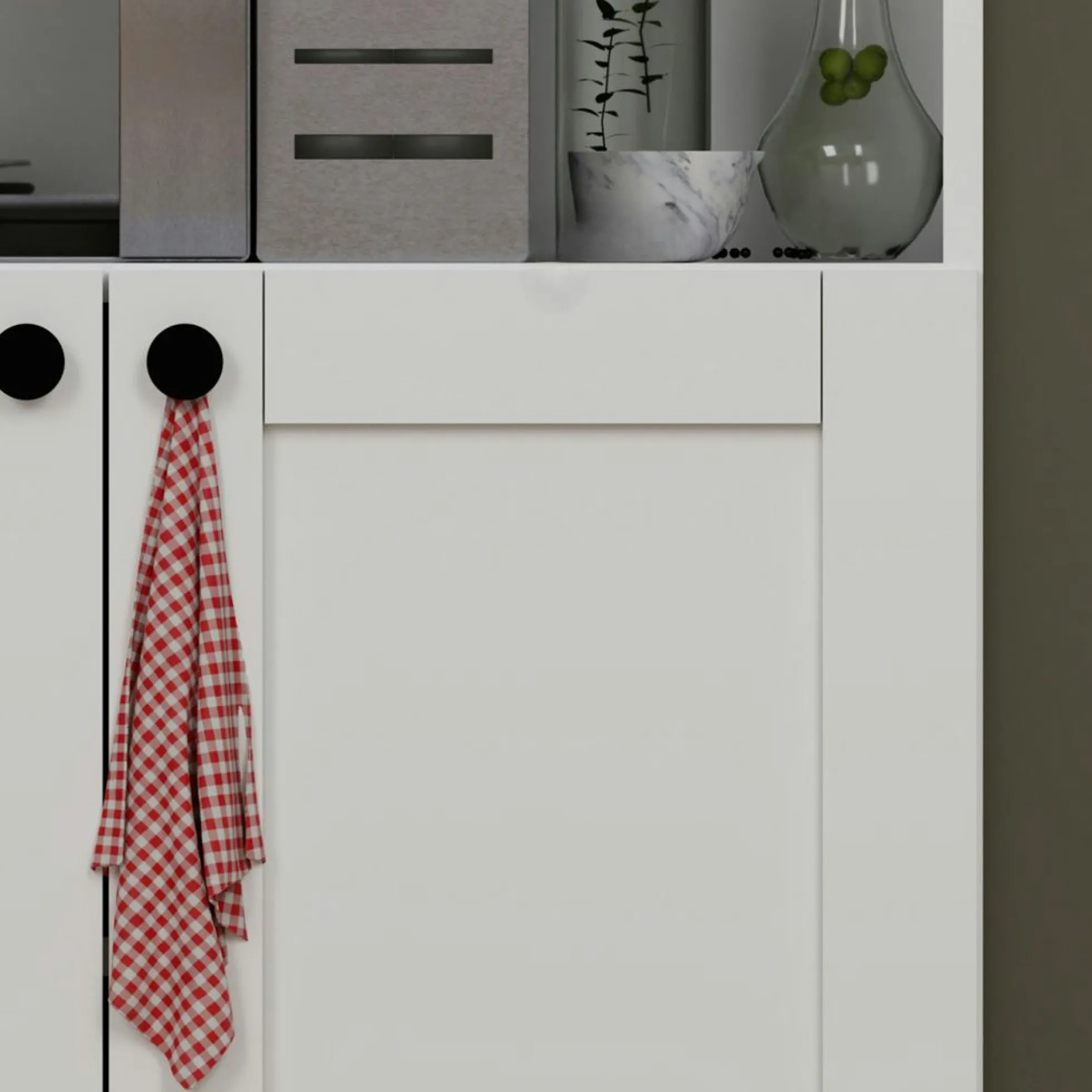 Vaisselier de cuisine blanc 4 portes 1 niche rangement VAREN