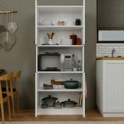 Vaisselier de cuisine blanc 4 portes 1 niche rangement VAREN