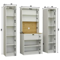 Vaisselier de cuisine à LED 6 portes décor blanc et noir AURA