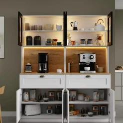 Vaisselier de cuisine à LED 8 portes décor blanc et noir AURA