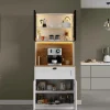 Vaisselier de cuisine à LED 4 portes décor blanc et noir AURA