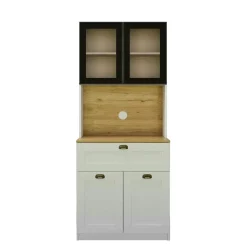 Vaisselier de cuisine à LED 4 portes décor blanc et noir AURA