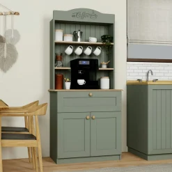 Vaisselier de cuisine vert sauge, niche machine à café VAREN