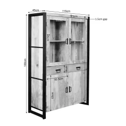 Vaisselier en bois clair et métal noir 4 portes MILORA
