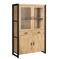 Vaisselier en bois clair et métal noir 4 portes MILORA
