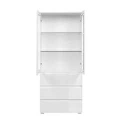 Vaisselier vitrine blanc moderne 2 portes 3 tiroirs ALVA