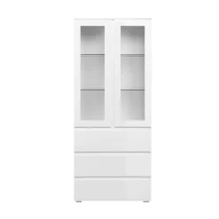 Vaisselier vitrine blanc moderne 2 portes 3 tiroirs ALVA