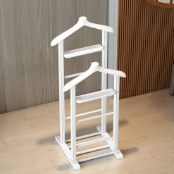 Valet de chambre double - bois blanc, vide-poches SITIA