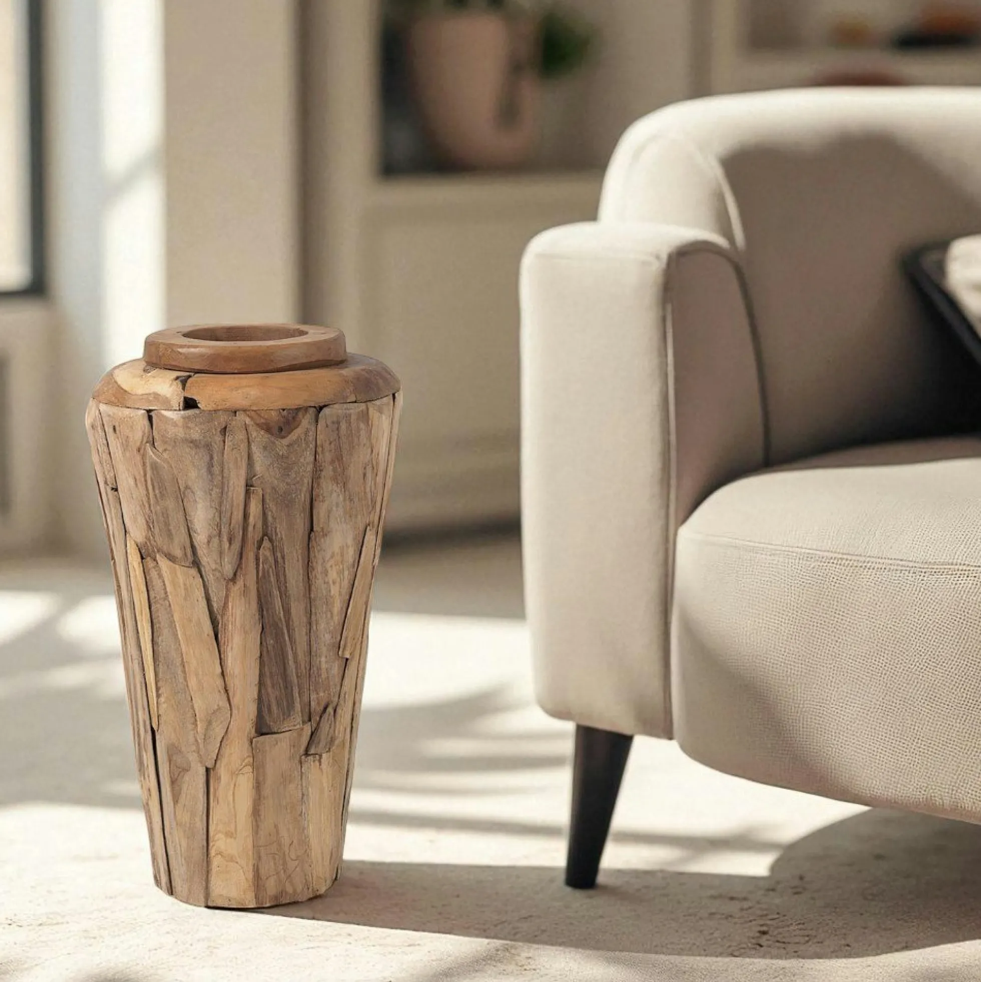 Vase décoratif en teck naturel – style artisanal ARIZONA